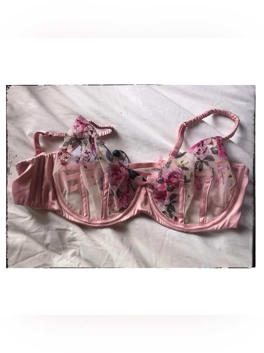 For Love and Lemons Shimmer Floral ESheer Floral Embroidered Underwire Bra 36 D